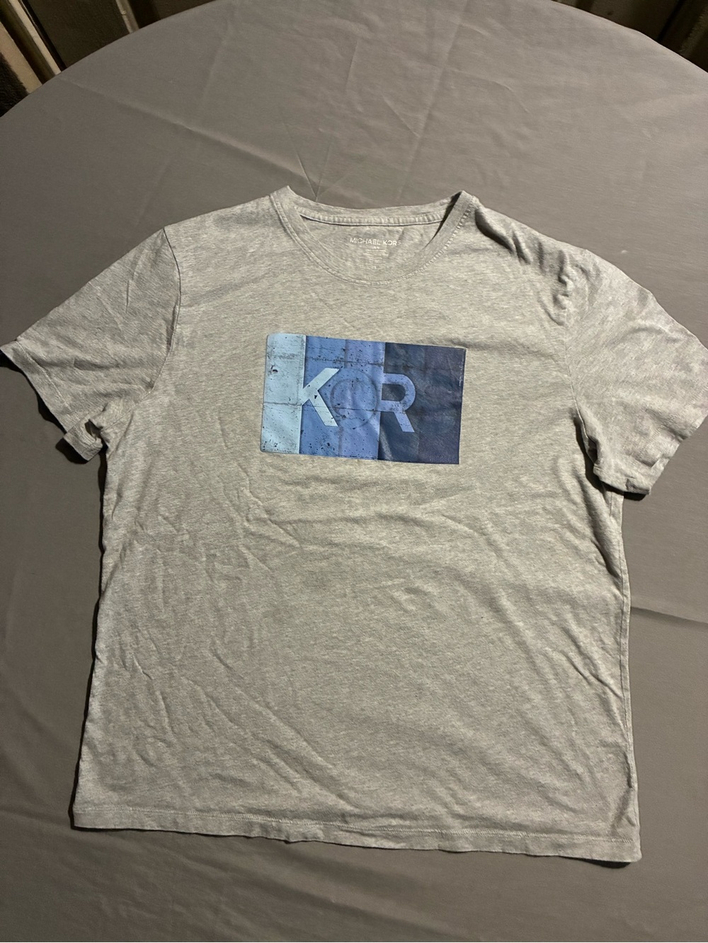 Michael Kors Gray Short Sleeve Tee with Blue Logo Panel